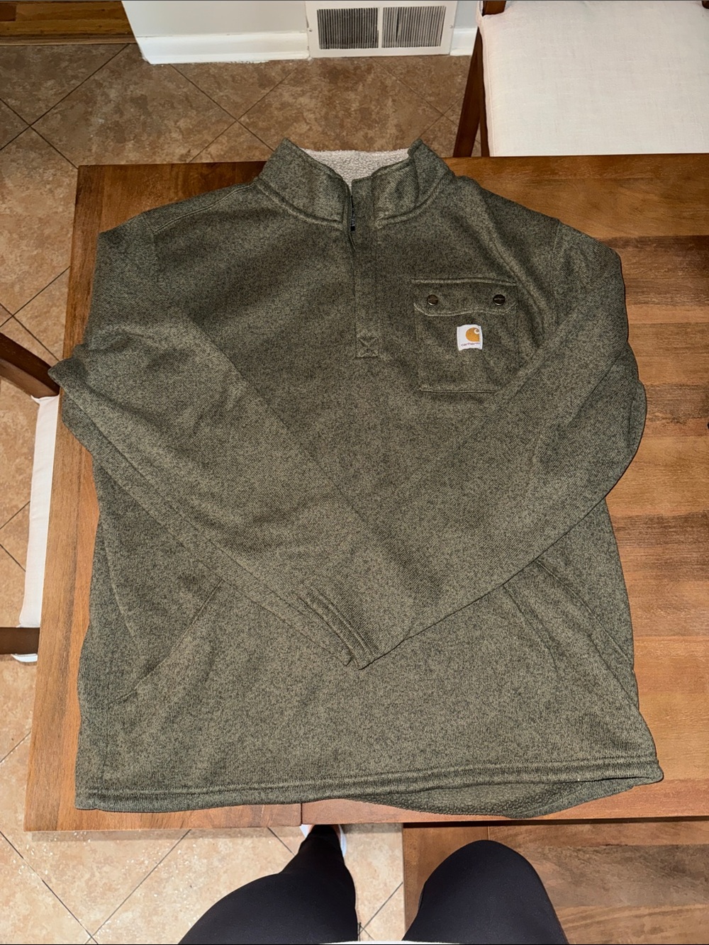 Carhartt Olive Green Sherpa Lined Half-Zip Pullover